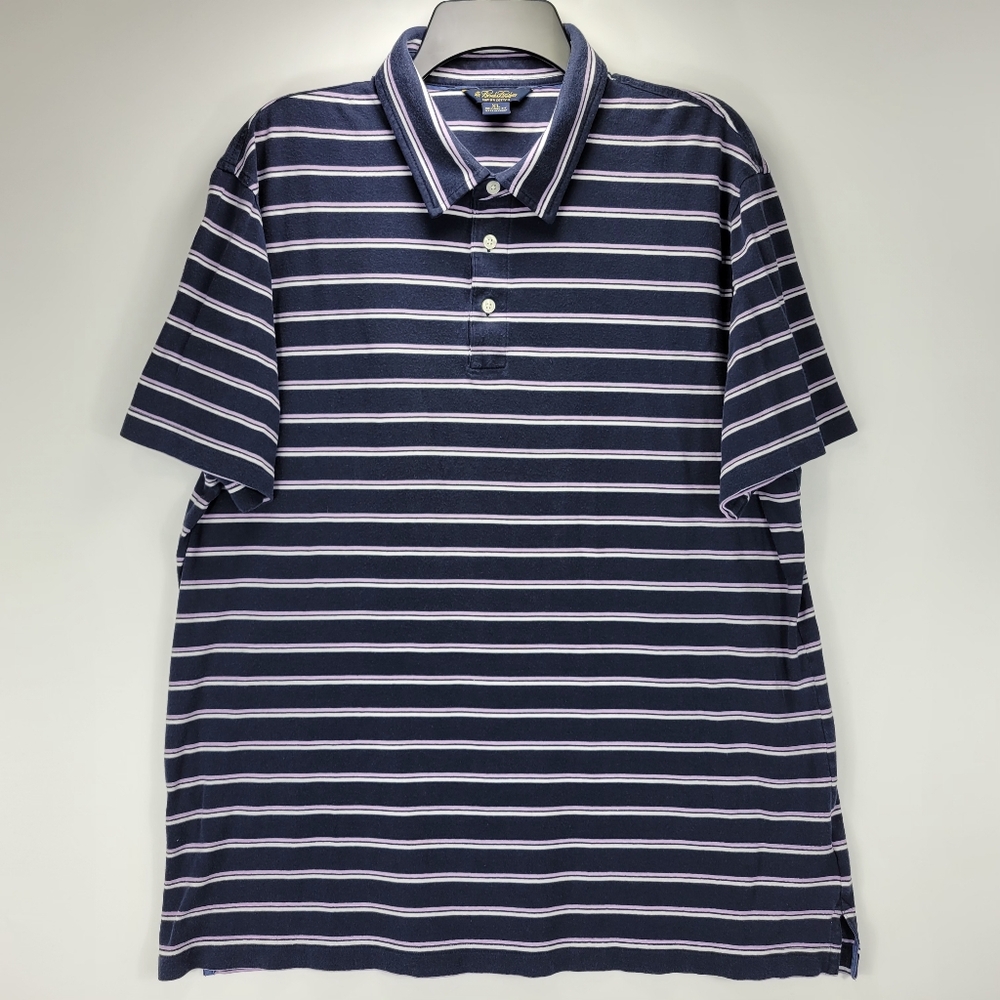 Brooks Brothers Supima Cotton Short Sleeve Striped Polo Shirt Men XL Blue Purple